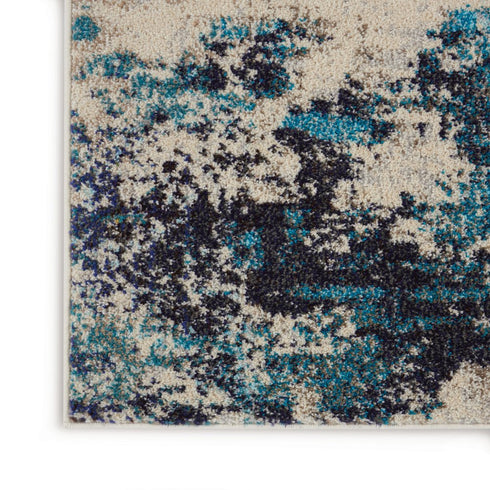 2' X 4' Ivory And Teal Blue Abstract Power Loom Non Skid Area Rug
